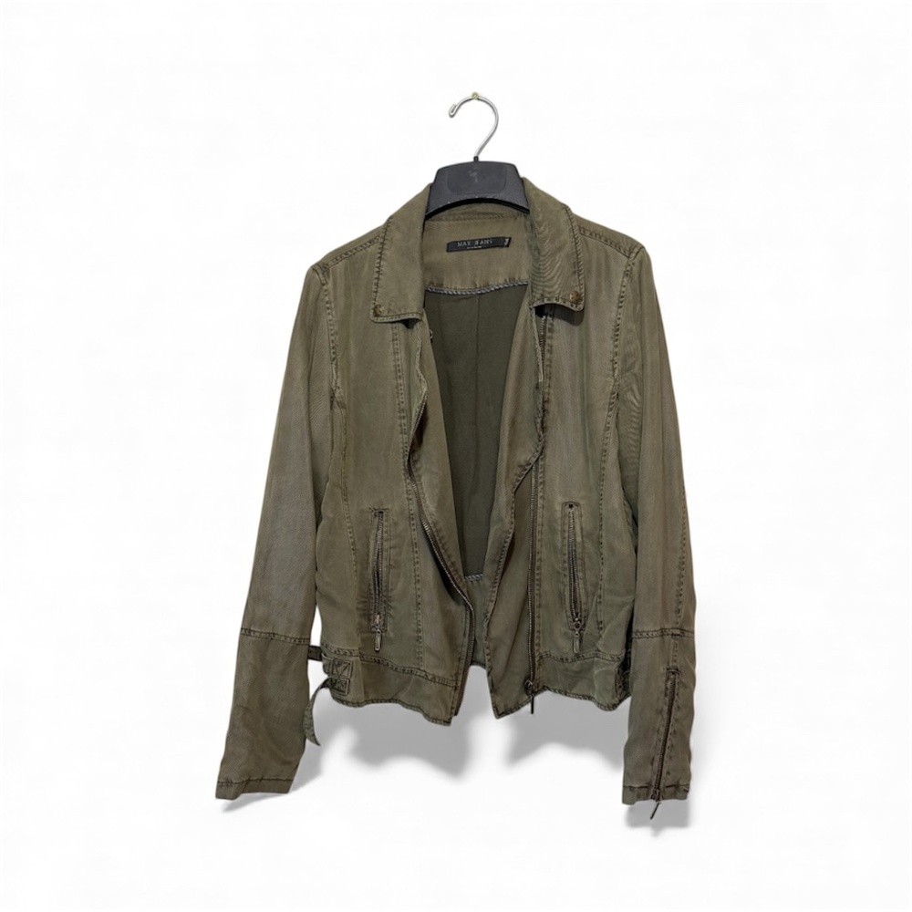 Max Jeans Moto-Style Jacket Olive Green Size M